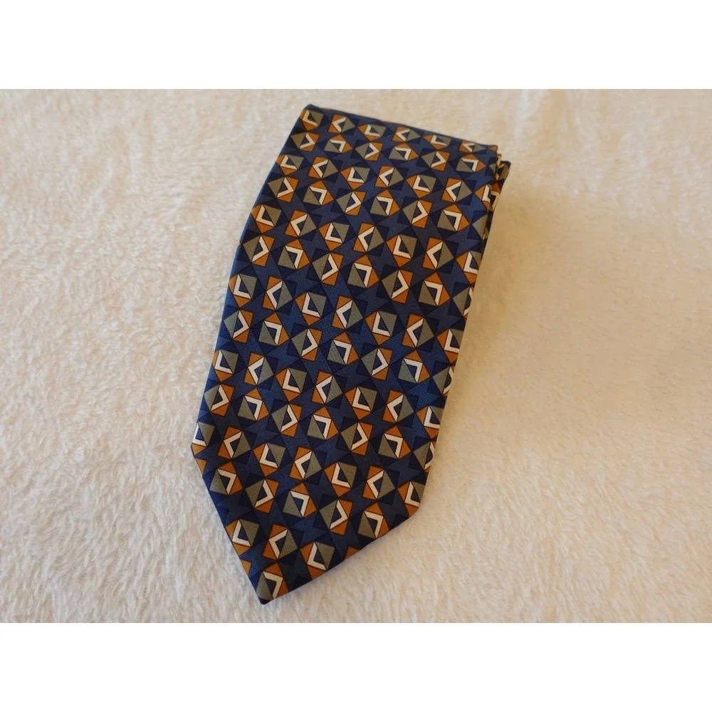 Vintage 90s Structure Abstract Geometric Silk Neck Tie USA Blue Triangle‎ Y2K